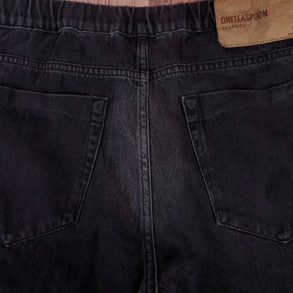 *FLAWS* One Teaspoon Medium Shabbies Drawstring Boyfriend Worn Black Denim Jeans - Picture 6 of 12